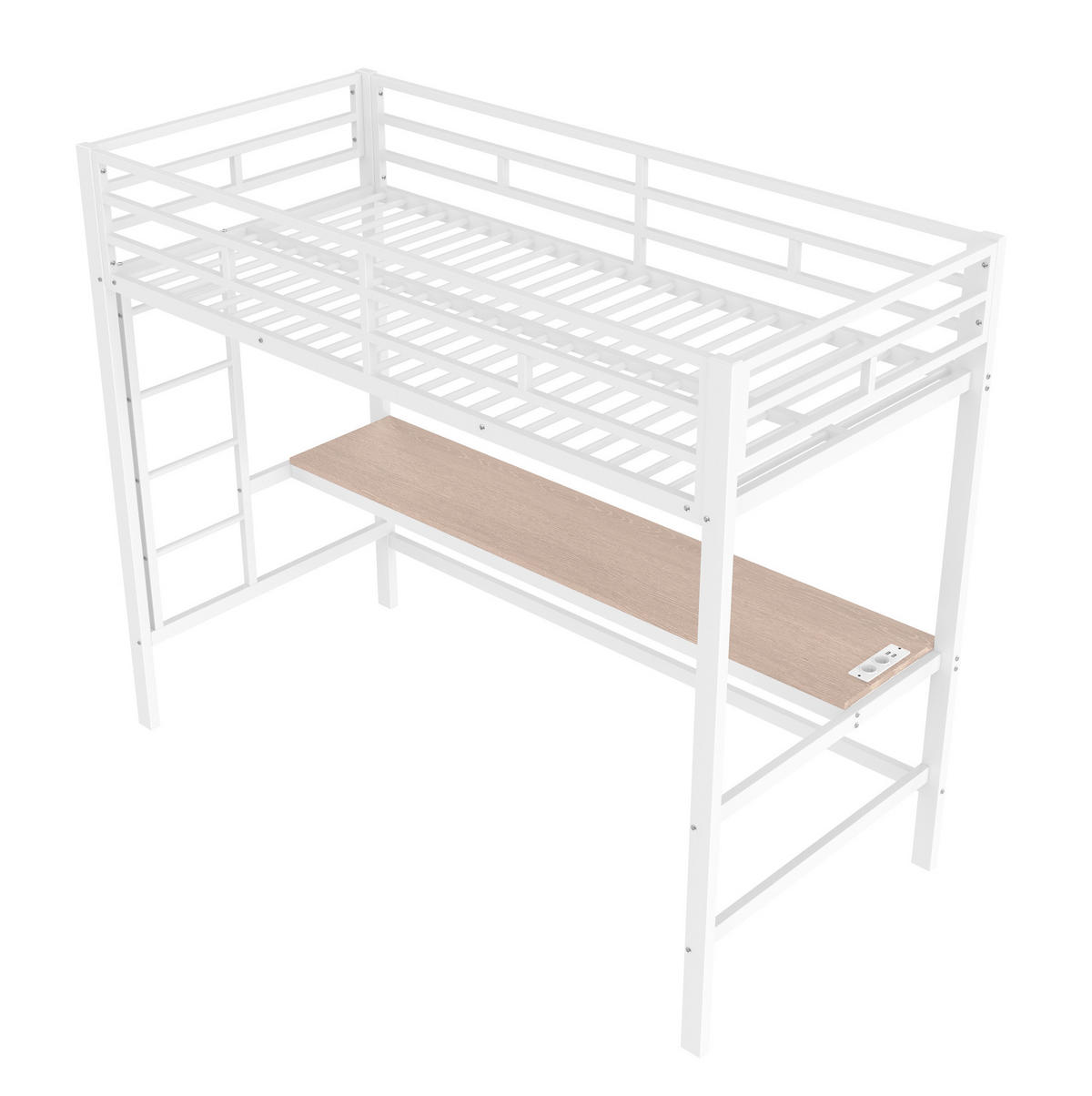 HOCHBETT 90/200 cm aus Metall mit Schreibtisch LED-Lichtleiste und USB-Anschlüssen Weiß - Weiß, Metall (90/200cm) - Modenvie