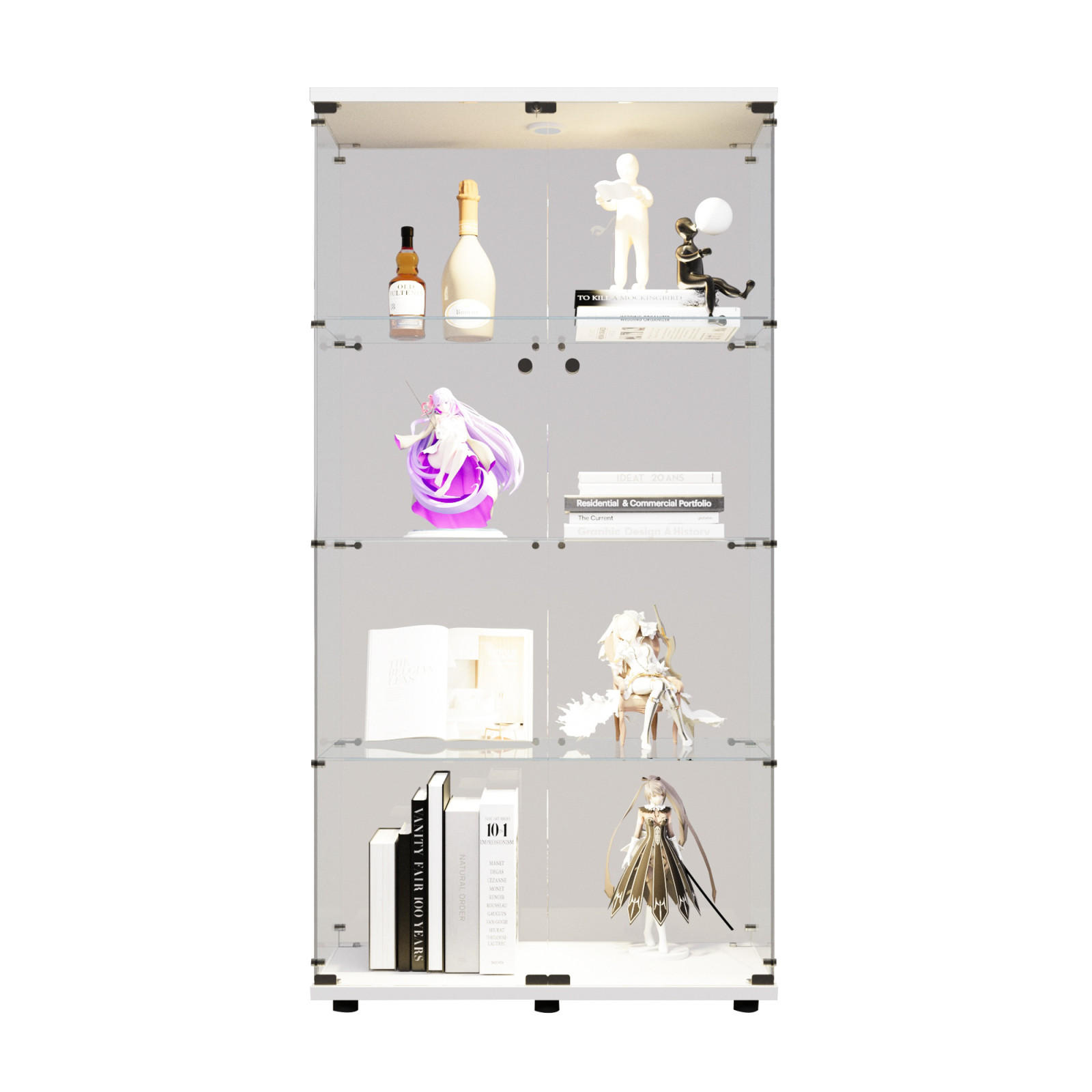 ZWEITÜRIGE glasvitrine led böden freistehend weiß - Weiß, Glas (36.5/163.9/80.5cm) - SHOPENTRA