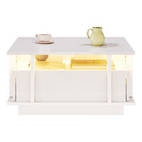 COUCHTISCH in Weiß Sofatisch Hochglanz mit 2 Schubladen, LED & Acryl-Trennwand, Sofatisch für Wohnzimmer,B70/T70/H35cm - Weiß, Holzwerkstoff/Metall (70/70/35cm) - STILVORA
