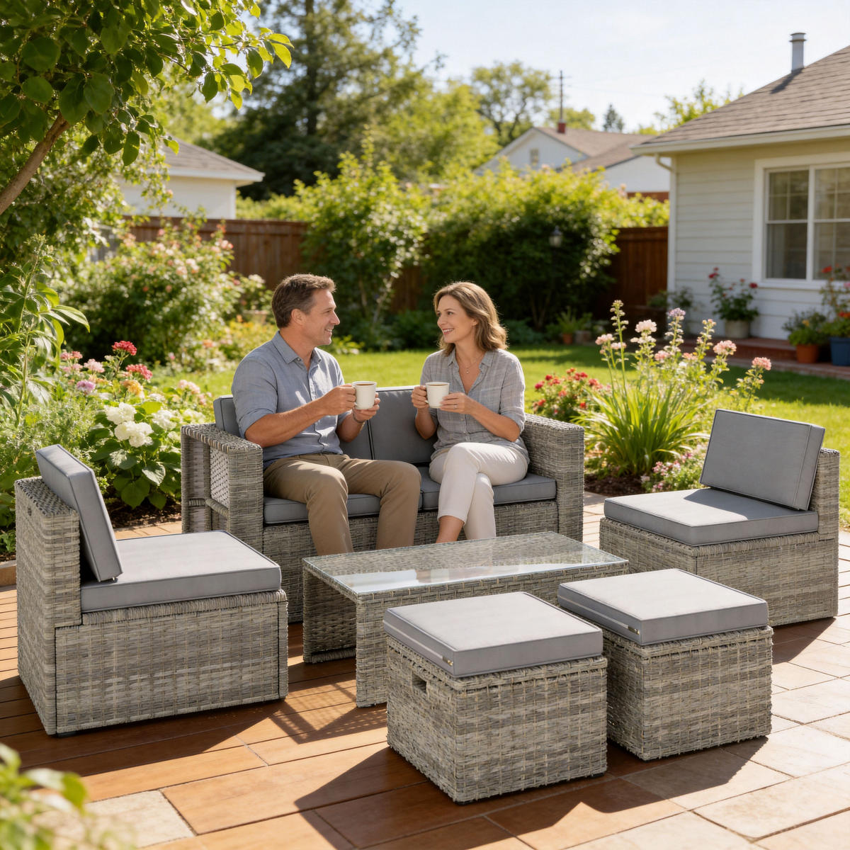 GARTENLOUNGE-SET 6tlg DE-13718 nestbar mit Glastisch Grau - Dunkelgrau, Metall - ComfortXL