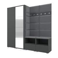 GARDEROBE NELA VI 200 cm (Modulare Flurmöbel Graphit mit Spiegel & Sitzpolster Dunkelgrau 15 Universell) - Dunkelgrau/Silberfarben, Holz/Holzwerkstoff (200/187/40cm) - Ravio