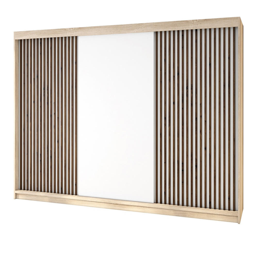 A&J MöbelLand Schwebetürenschrank Braun, Weiß 200x215x59.5 cm