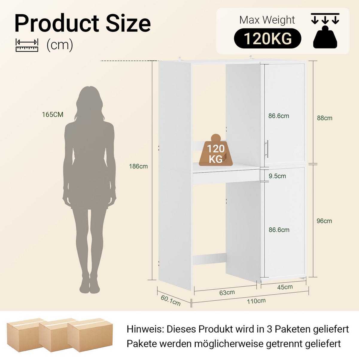 BÍLÝ skříňový systém pro pračku a sušičku - bílá, kompozitní dřevo (110/186/66cm) - SoBuy