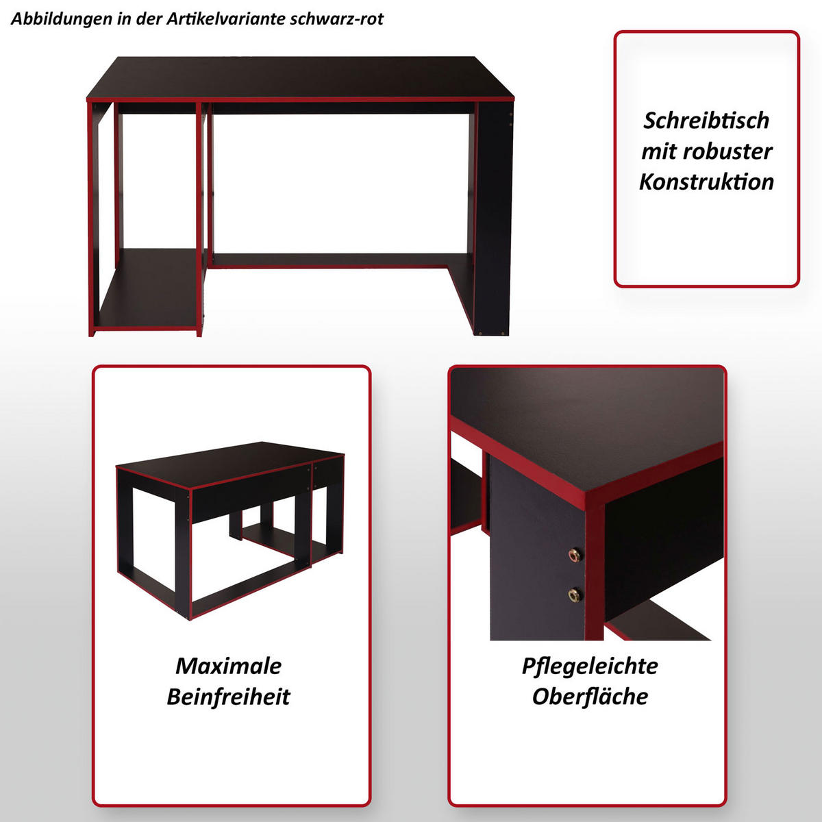 SCHREIBTISCH rechteck Schwarz, Grau - Schwarz/Grau, Holzwerkstoff (120/60/76cm) - Jamb