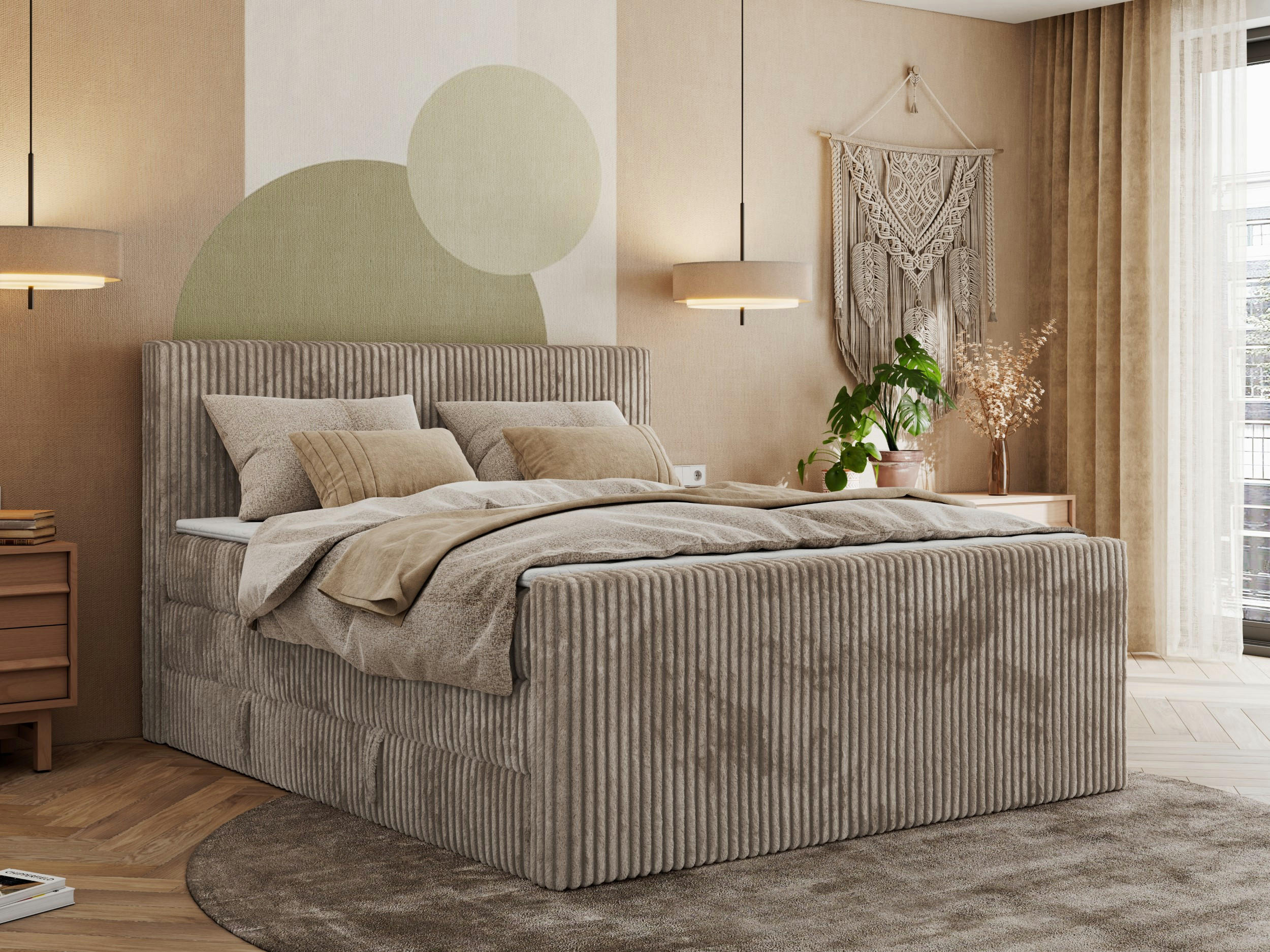 BOXSPRINGBETT TILIANO KING DUO 140/200 - Hellbraun Cord - H3 - Hellbraun, Textil (140/200cm) - MKS