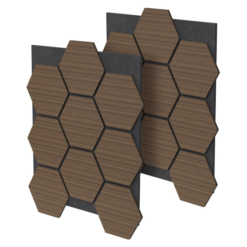 ML-DESIGN AKUSTICKÝ PANEL z pravého dřeva, sada 2 ks, hnědý, šestiúhelníkový