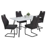 ESSGRUPPE Tiara, 5 tlg. - Tisch Weiß, 4 Stühle Anthrazit - Weiß Hochglanz/Anthrazit, Holzwerkstoff/Textil (140/76/80cm) - Möbel Stellbrink