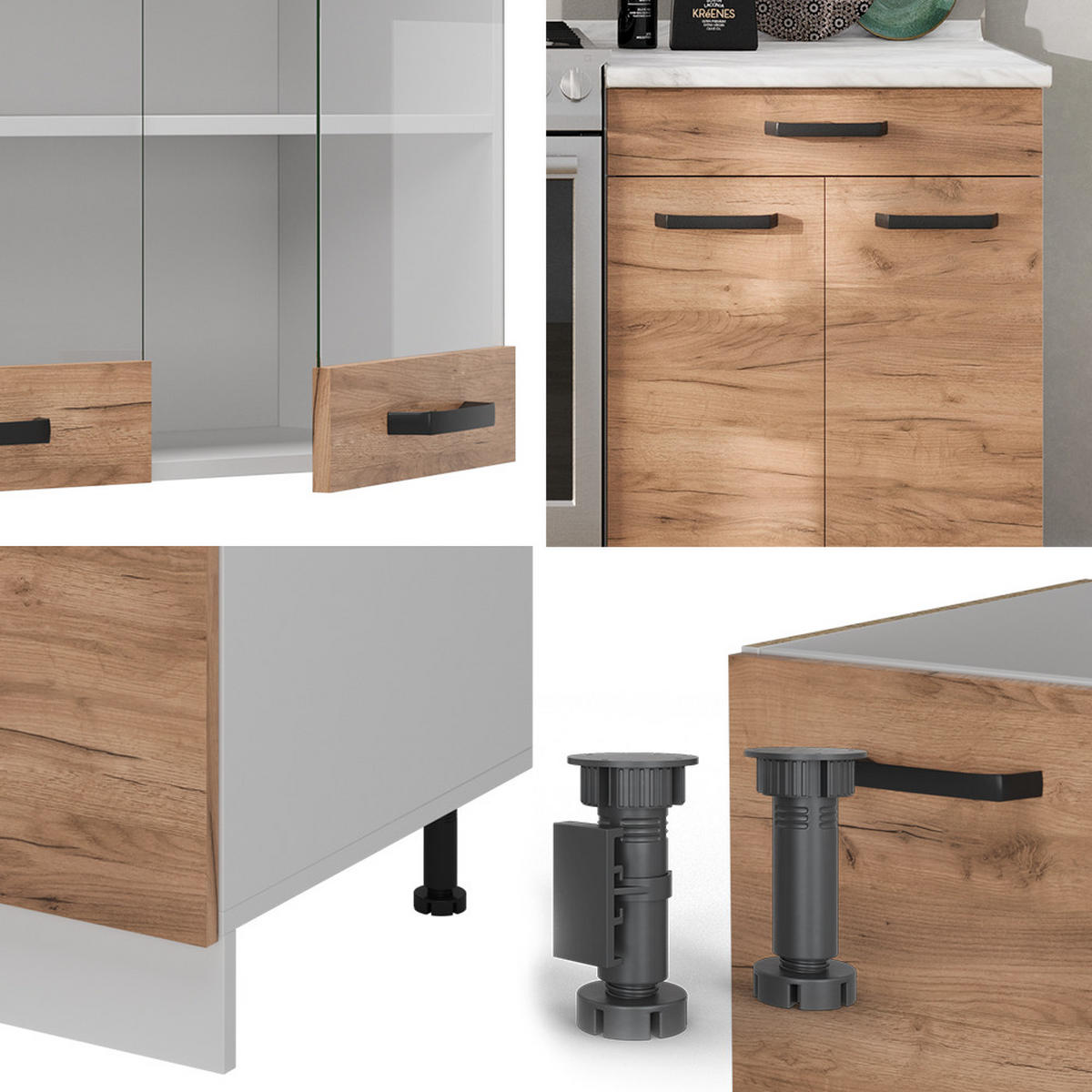 KÜCHENZEILE R-Line Goldkraft Eiche/Weiß 200 cm AP Eiche - Eiche Wotan/Weiß, Holzwerkstoff (200/81.6/60cm) - Vicco