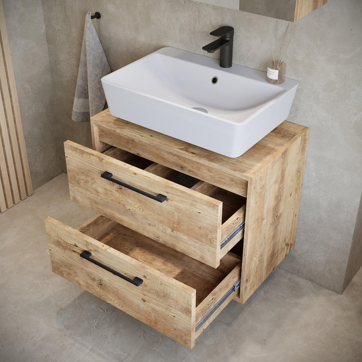WASCHBECKENUNTERSCHRANK Florence 2 Schubladen Kastanien Eiche - 60 x 35 x 47 cm - Kastanienfarben/Eichefarben, Holz (60/47/35cm) - Badplaats