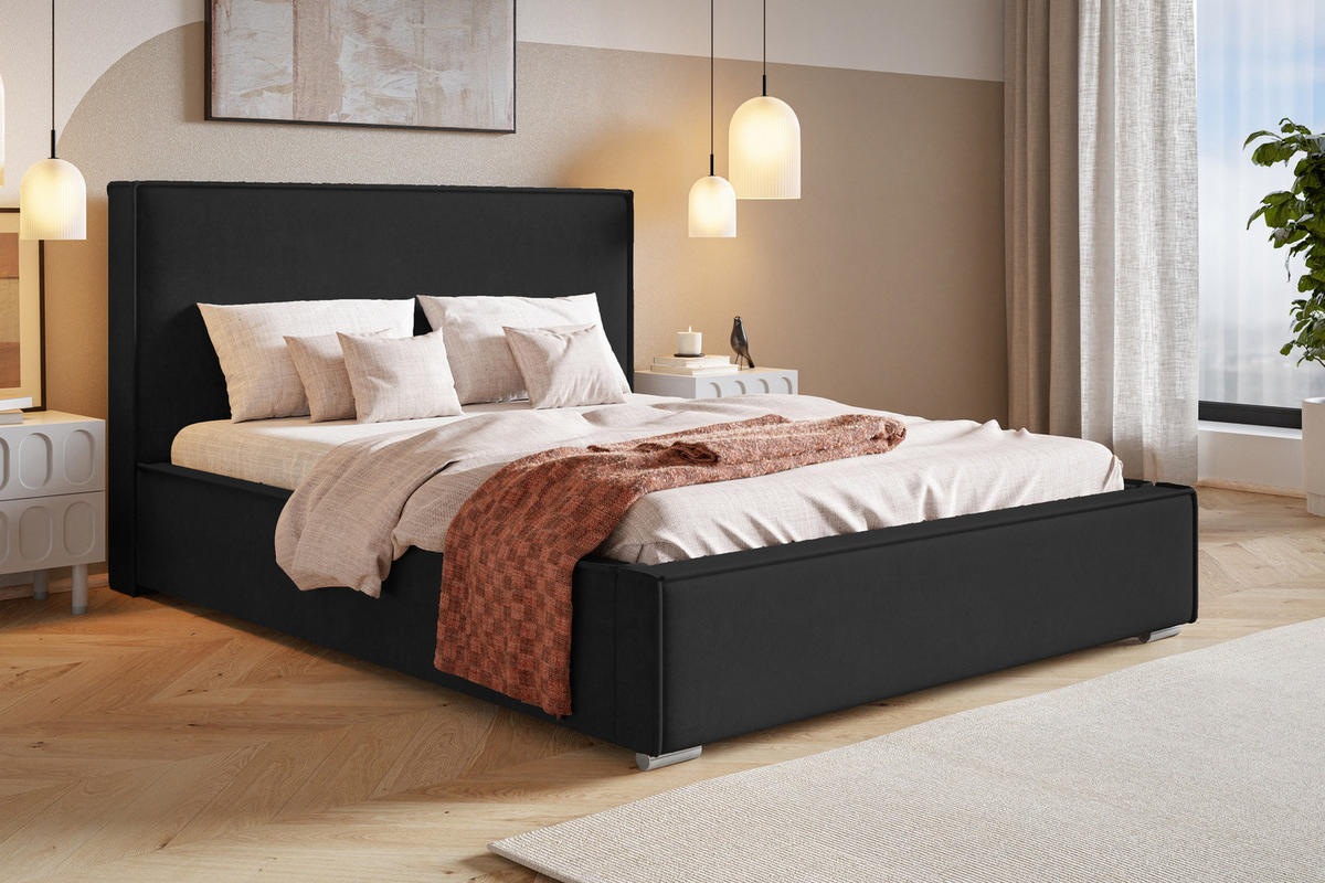POLSTERBETT 160x200 Sydney mit Bettkasten, Schwarz - Schwarz, Holz/Textil (160/200cm) - Emporius