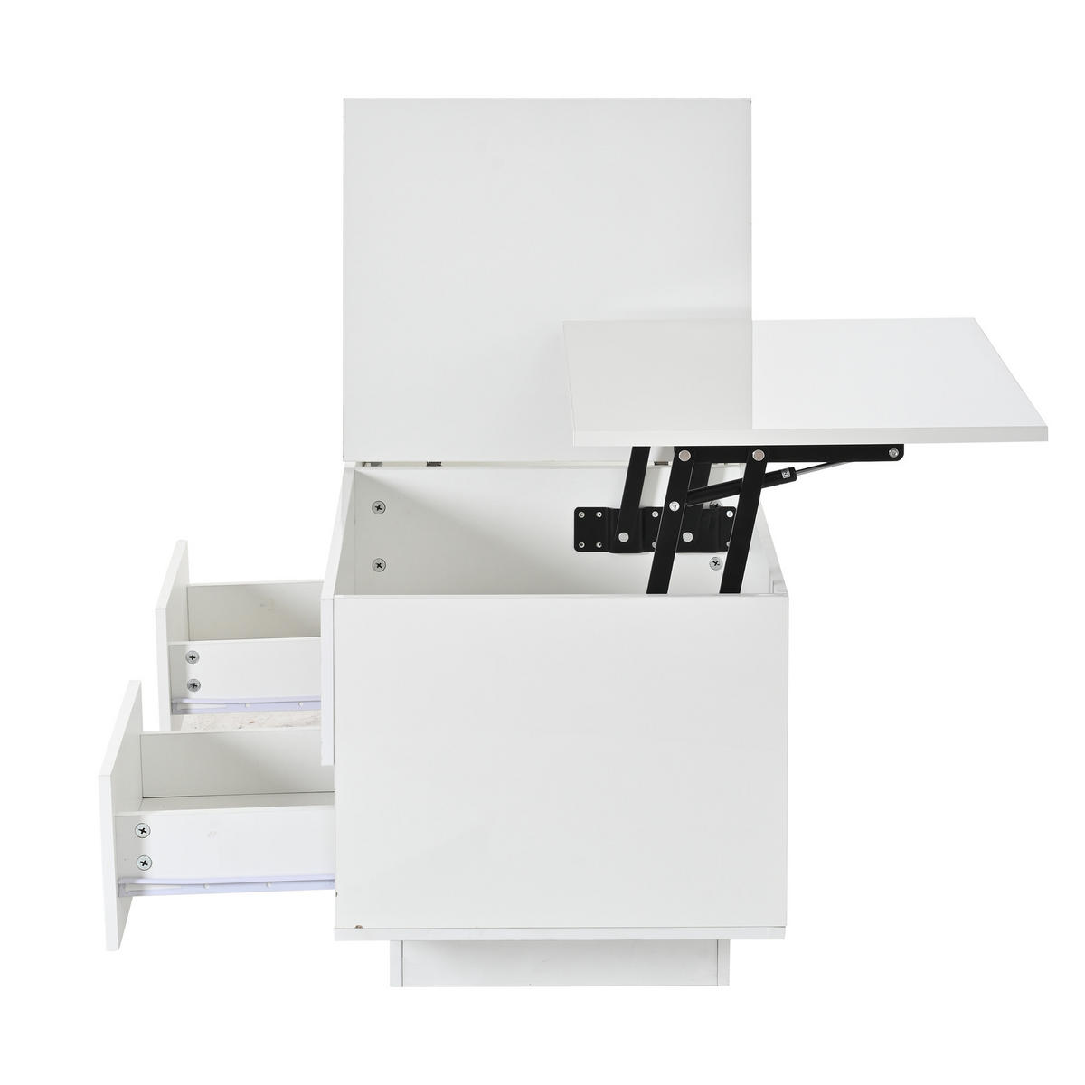 COUCHTISCH 100/45/43 cm Weiß aus Holzwerkstoff mit höhenverstellbarer Klappplatte LED und 2 Schubladen - Weiß, Holzwerkstoff (100/45/43cm) - OKWISH