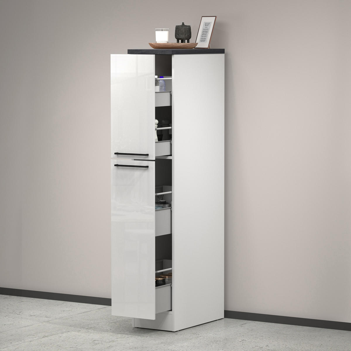 KÜCHENSCHRANK Glänzendes Weiß, Schiefer 60/30/165 cm - Weiß, Holzwerkstoff (30/165/60cm) - DMORA