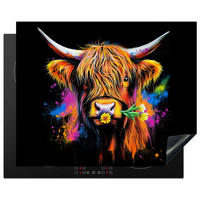 HERDABDECKPLATTE Schottischer Highlander - Graffiti - Bunt - Blume - Tiere Herdabdeckung Induktionsfeld 65x52 cm - Multicolor, Kunststoff (65/52/0.2cm) - MuchoWow