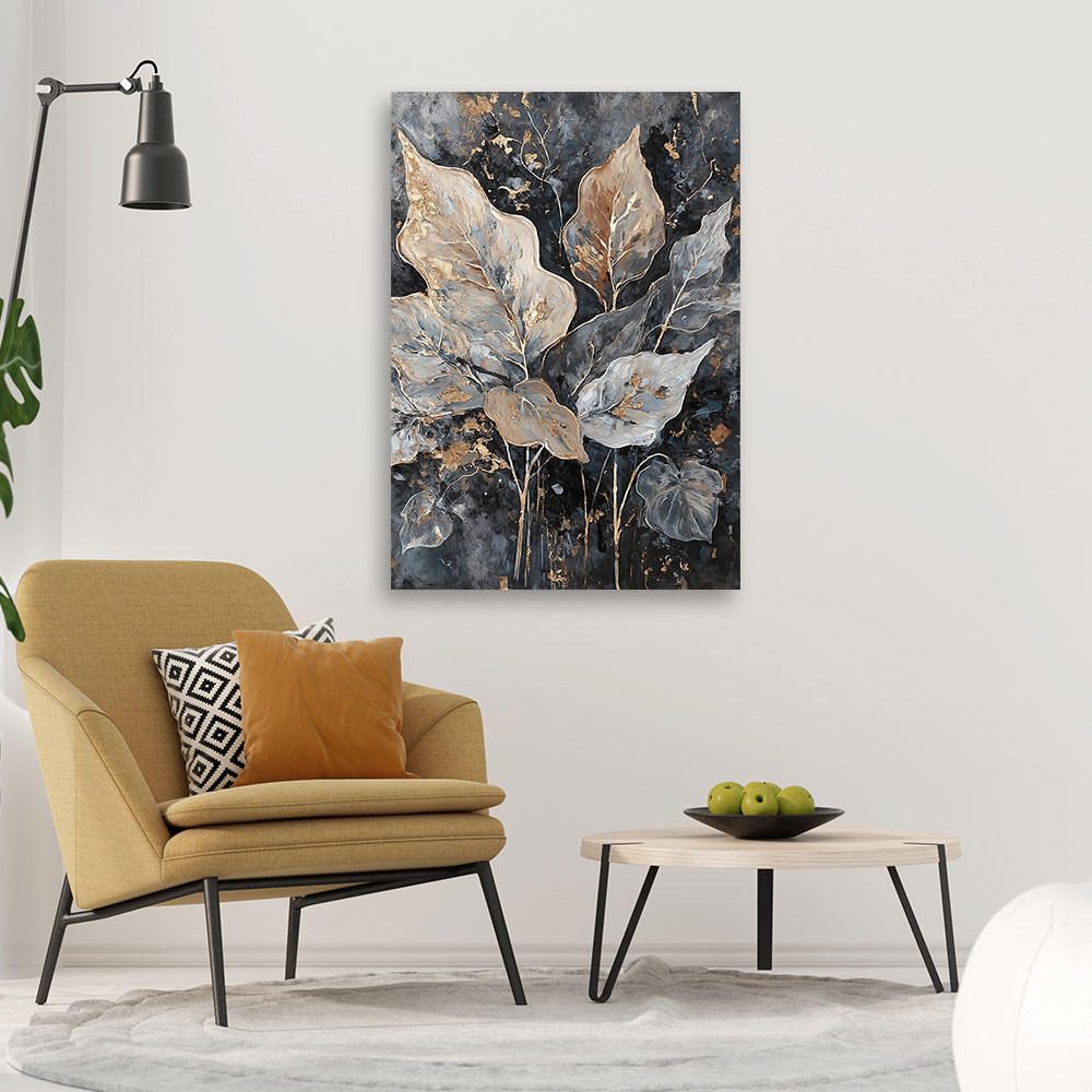 LEINWANDBILD Blätter im Glamour-Stil 40x60cm - Silberfarben, Textil (40/60cm) - Feeby