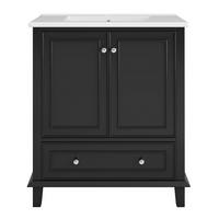 WASCHTISCHKOMBI 73x45x87 cm Schwarz aus Keramik & Spanplatte mit Waschbecken & Soft-Close Schublade - Schwarz, Holzwerkstoff (73/87/45cm) - Modfu
