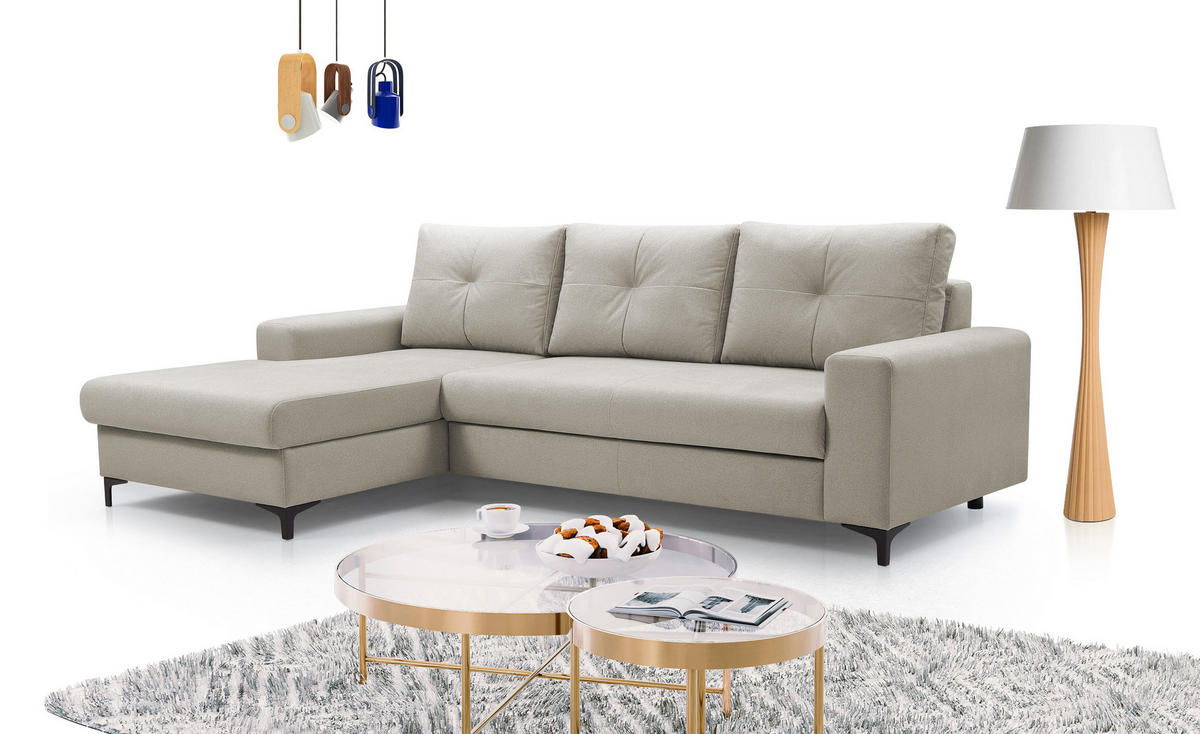 ECKSOFA AVRA L-förmig, mit Stauraumbehälter-in RINO-Stoff, Komfort & Eleganz, lose Rückenkissen, freistehend, LINKS 165x251x85 cm White - Weiß, Holz/Textil (165/251cm) - DomoHome