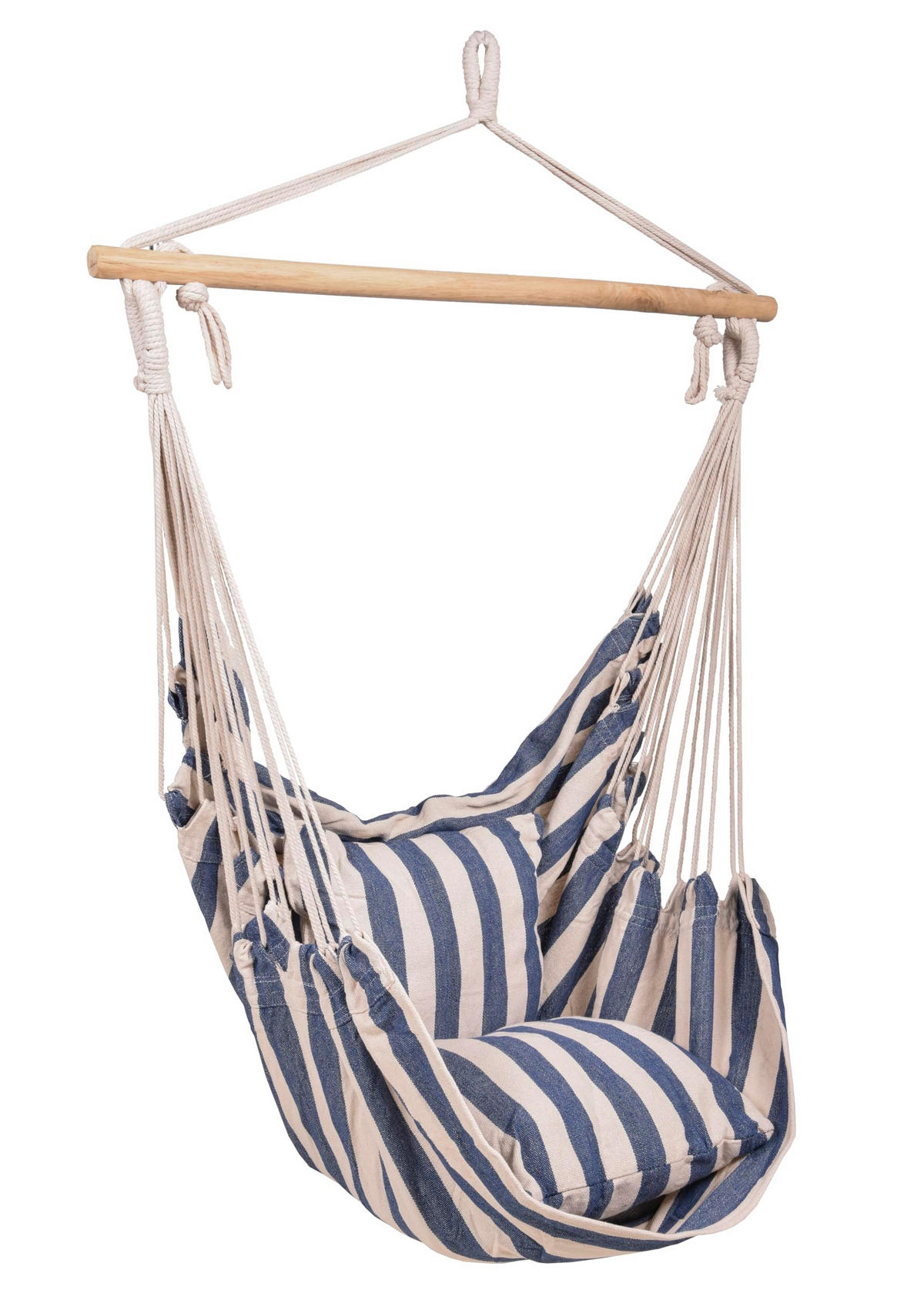 HÄNGESESSEL Mainz Blau-Weiß Hängesitz Aufhängung - Blau, Holz (65/120/90cm) - DELUKE