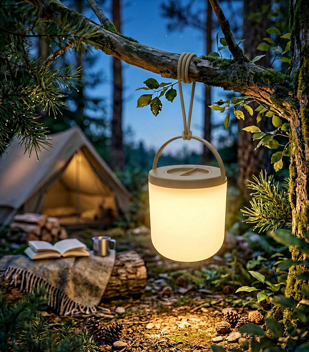 LED-LEUCHTE Dimmbar warmweiß batteriebetrieben mit Schlaufe IP44 3000K 80lm beige - Beige, Kunststoff (13/13/21cm) - Northpoint