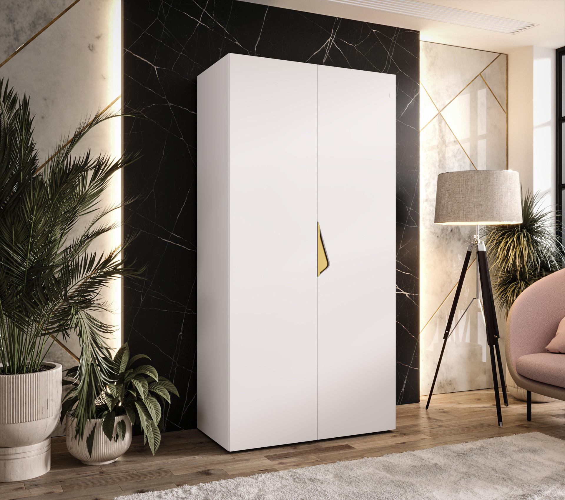 DREHTÜRENSCHRANK 202/100/52 2-türig - Goldfarben/Weiß, Holz/Metall (100/202/52cm) - Abiks Möbel