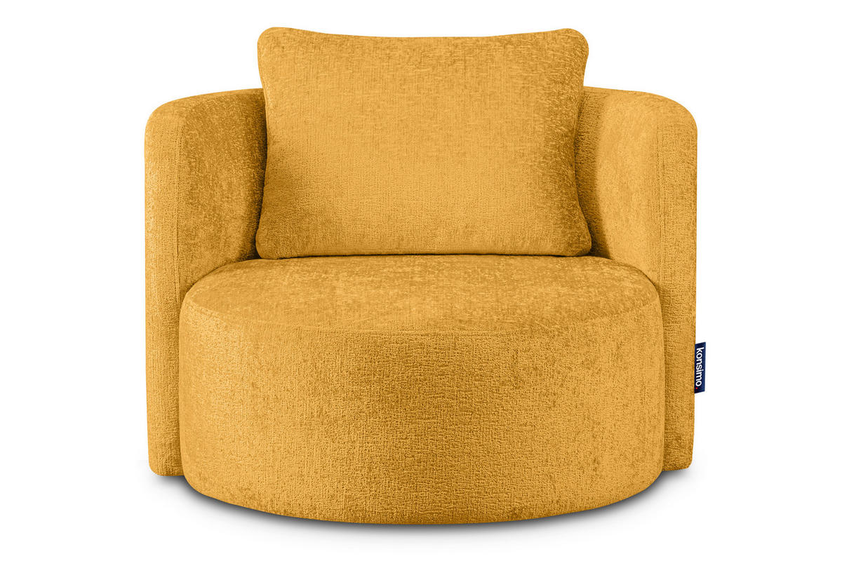 DREHSESSEL RAGGI 360° Drehfunktion mit inklusive dekorativem Kissen, Senfgelb - Hellgelb, Textil (92/75/94cm) - KONSIMO®