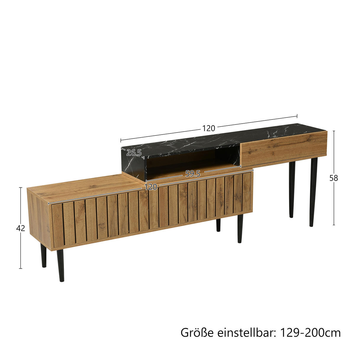 TV-LOWBOARD mit offenen Fächern und Eisenbeinen – MDF in Naturholzoptik - Naturfarben, Holzwerkstoff (240/58/22cm) - BEAOK
