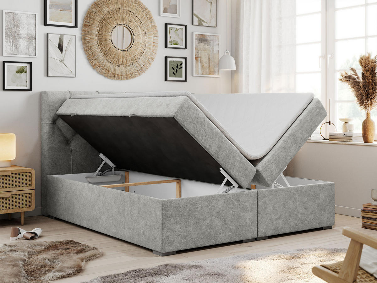 BOXBETT ALDA 140/200 Hellgrau Struktur - H3 - Hellgrau, Holz/Textil (140/200cm) - MKS