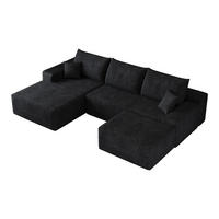 WOHNLANDSCHAFT DE-34857 U-Form 2-Sitzer Chaiselongue links Schwarz - Schwarz, Textil (175/83/270cm) - ComfortXL