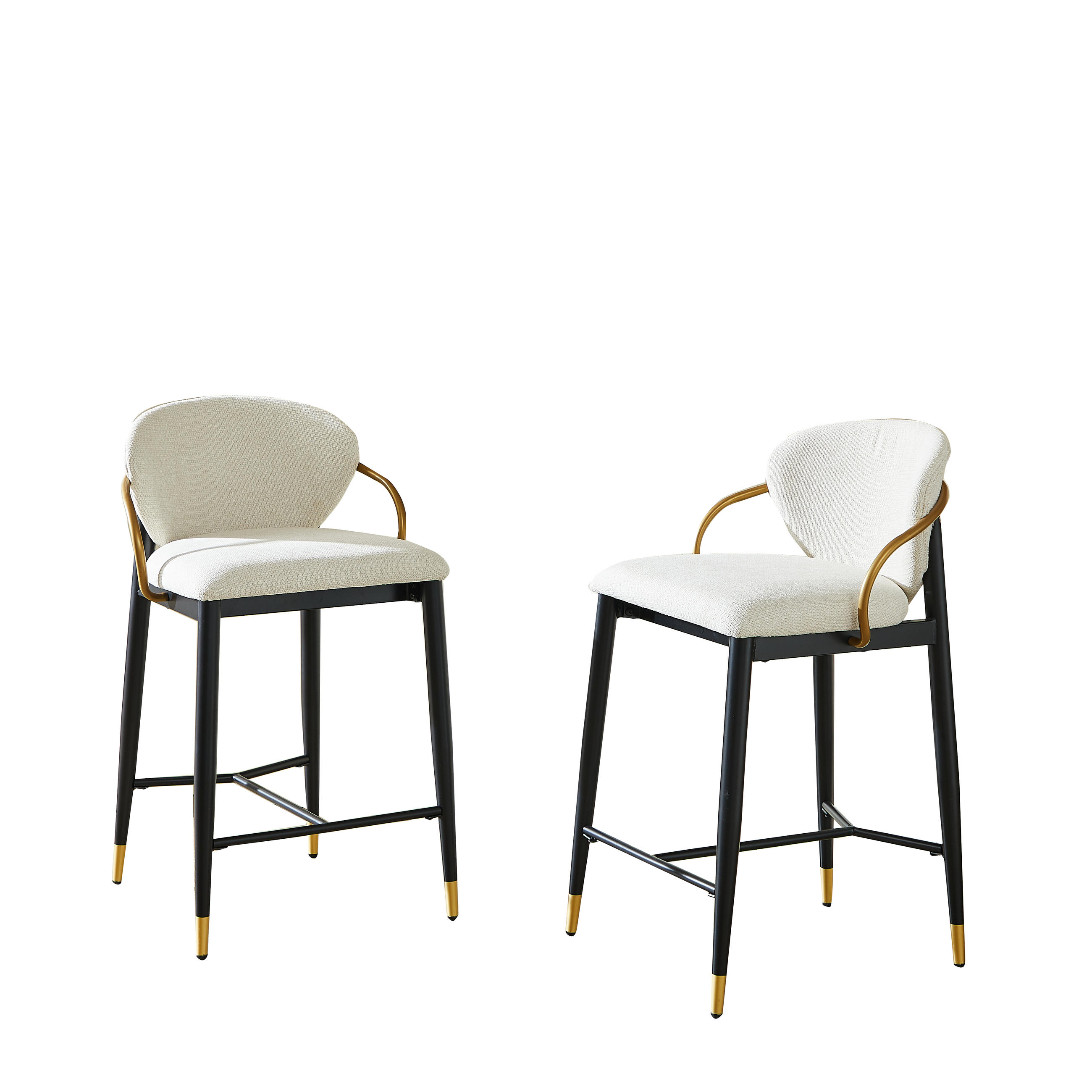 BARHOCKER 2er-Set Beige Höhenverstellbar mit Chenille-Stoff und Rückenlehne - Goldfarben, Textil (52/87/57cm) - PANGIVO