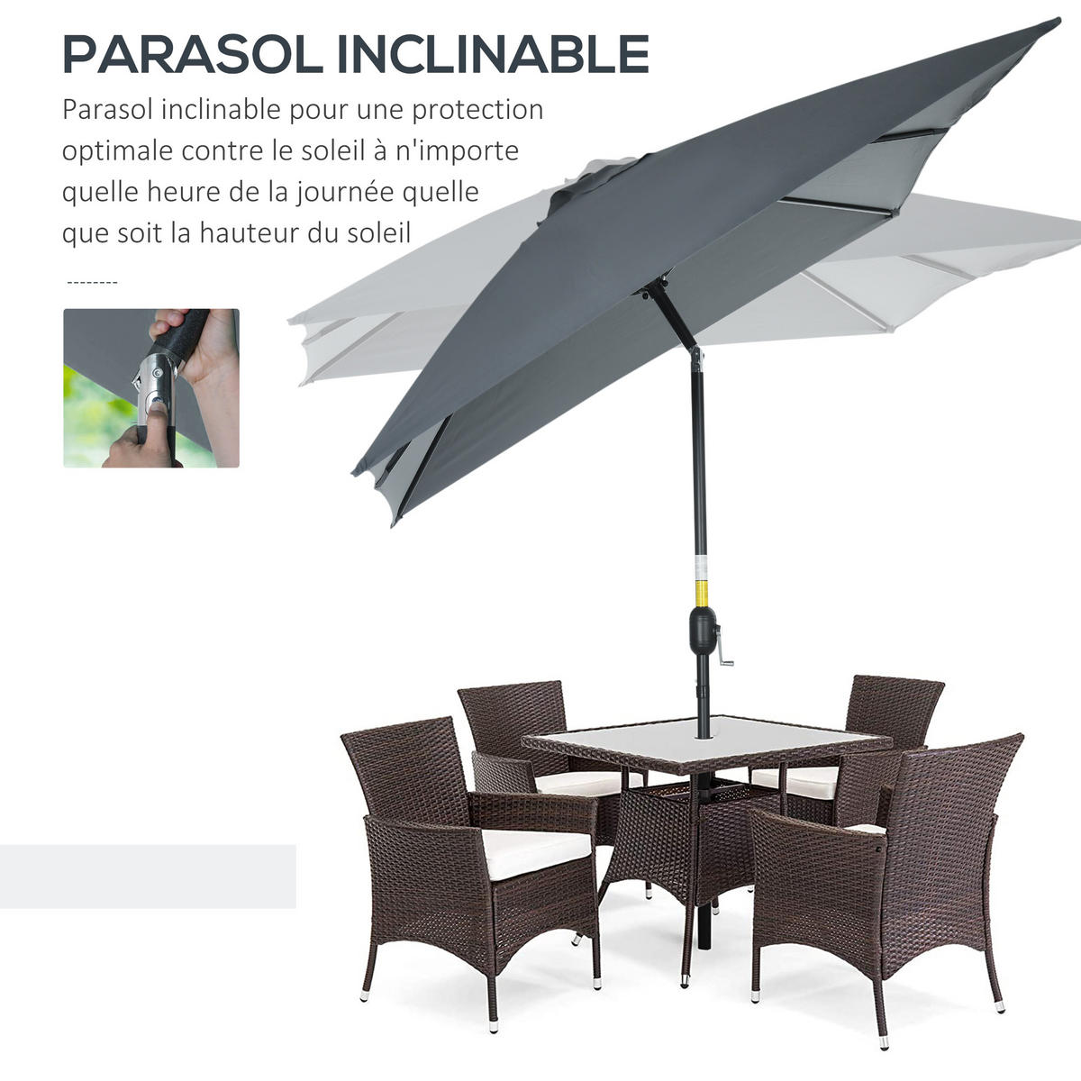 SONNENSCHIRM DE-11440 rechteckig, neigbar, 3 x 2 m Dunkelgrau - Dunkelgrau, Metall (198/294cm) - ComfortXL