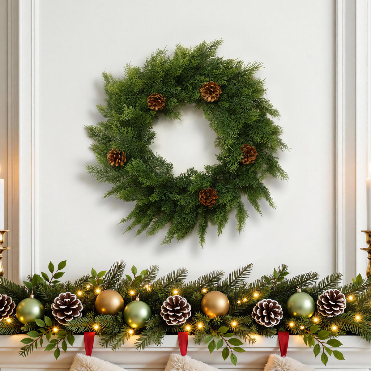 WEIHNACHTSKRANZ HTHD0296 - Grün, Kunststoff (52cm) - Hometopia