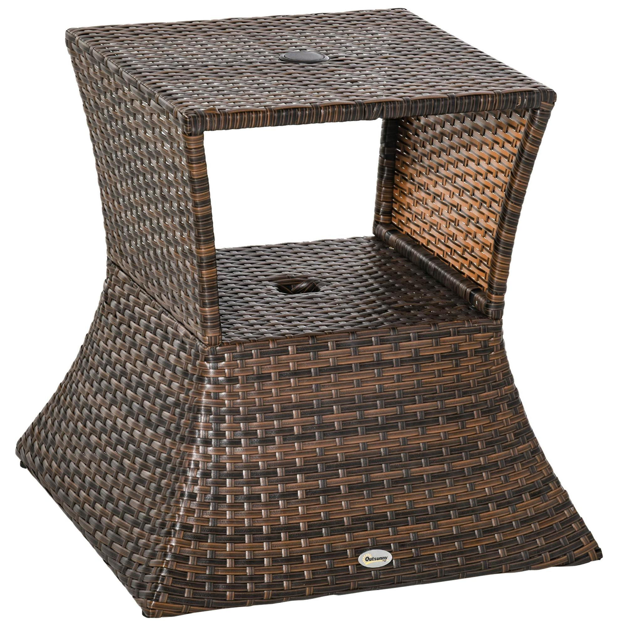 GARTENTISCH 54/54/55 cm braun aus Polyrattan mit Schirmständer - Braun, Kunststoff (54/54/55cm) - OKWISH