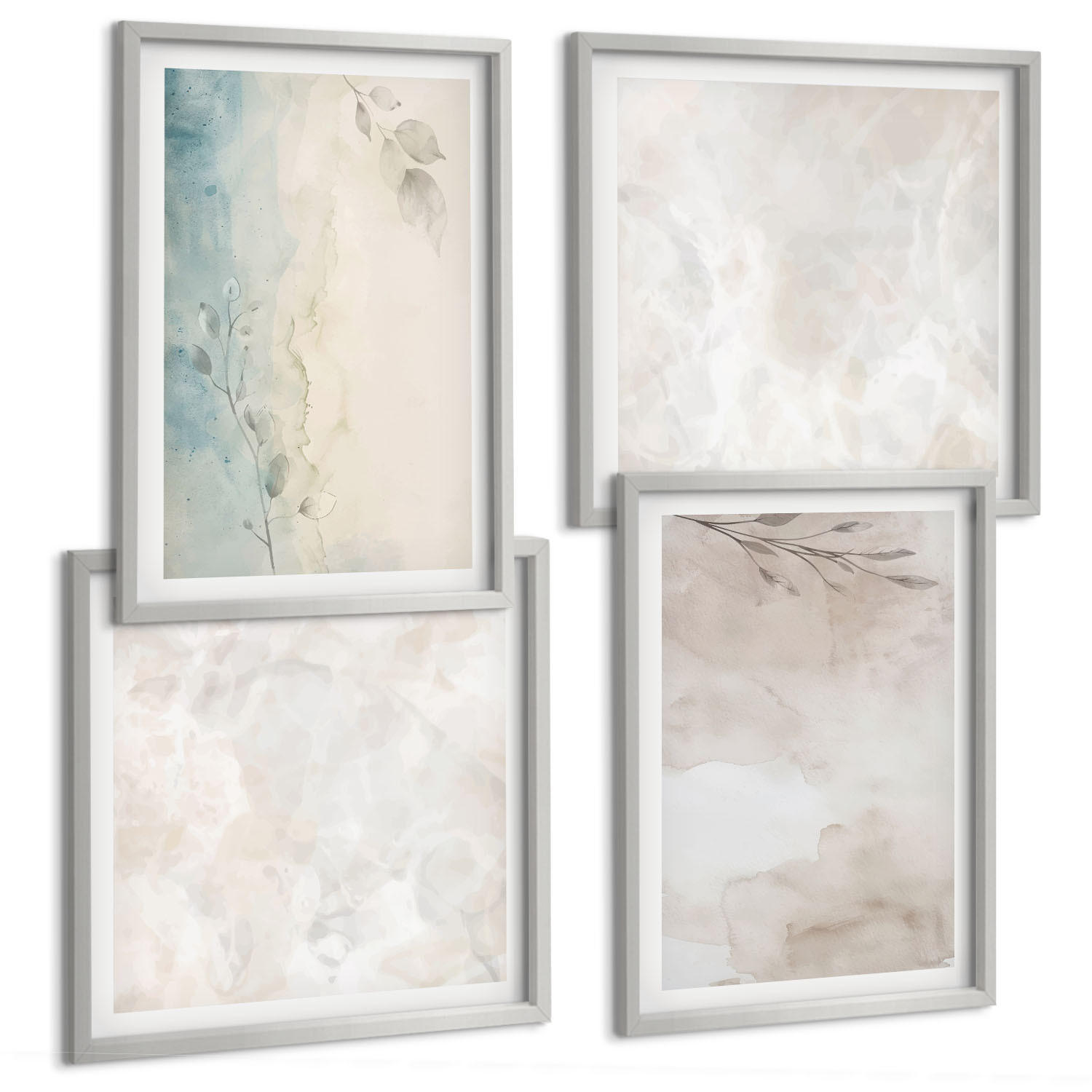 BILDER SET 4er Set - 50x50 cm & 40x60 cm Silberner Rahmen - Aquarellmalerei-Textur - Silberfarben, Kunststoff (50/50cm) - TULUP