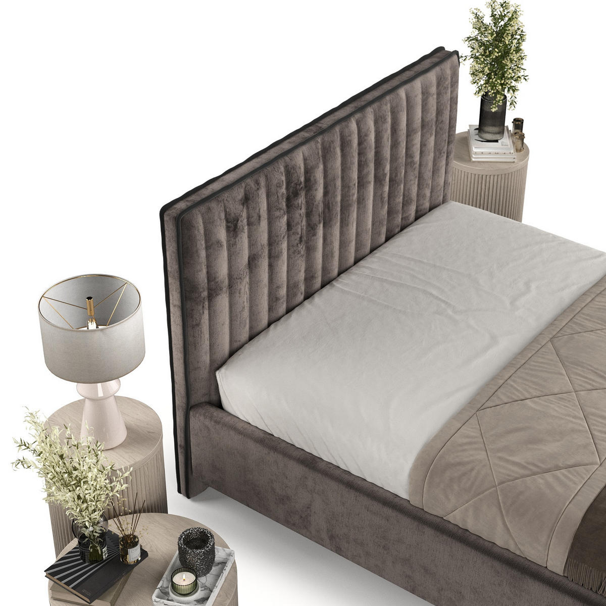 POLSTERBETT Aria 140/200 cm Braun im Lotta Stoff - Naturfarben/Braun, Holz/Holzwerkstoff (140/200cm) - AltaBeds