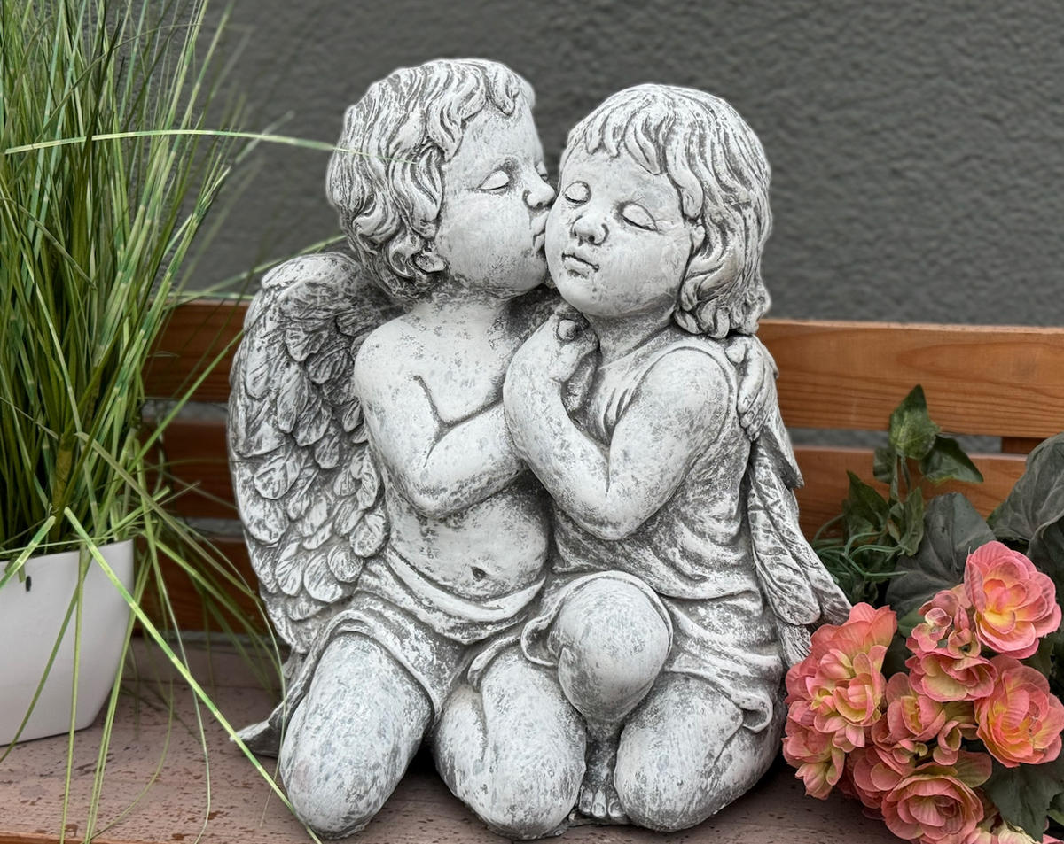 STEINFIGUR Engelpaar Engel frostfest, massiv - Grau, Stein (36/40/24cm) - stoneandstyle
