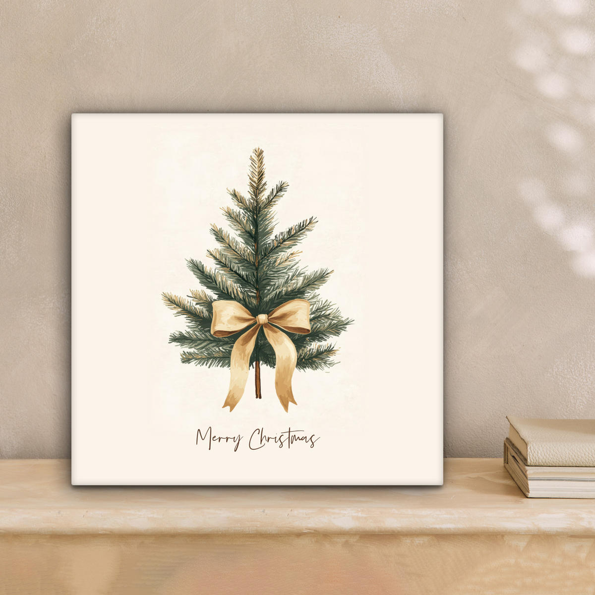 LEINWANDBILD Weihnachtsbaum - Weihnachten - Frohe Weihnachten - Beige Deko Wohnzimmer 20x20 cm - Sandfarben, Textil (20/20cm) - MuchoWow