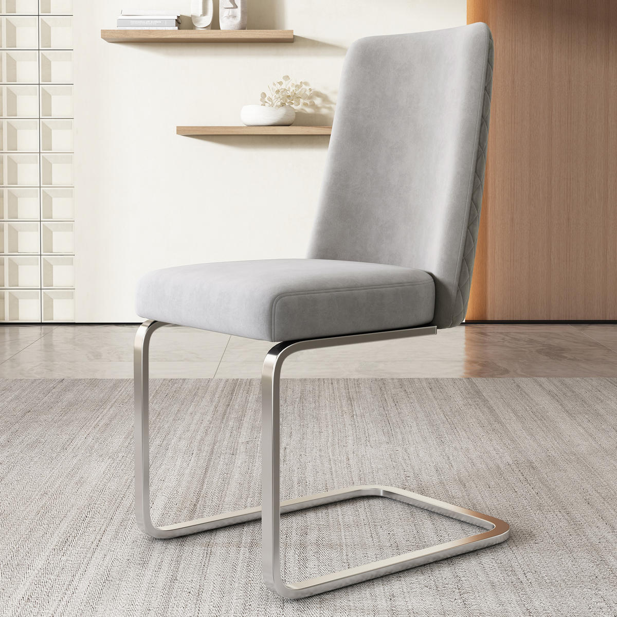 ESSZIMMERSTUHL 2er-Set Samt Grau mit Metallbeinen Silber - Grau, Metall (45/88/52cm) - Meubliv