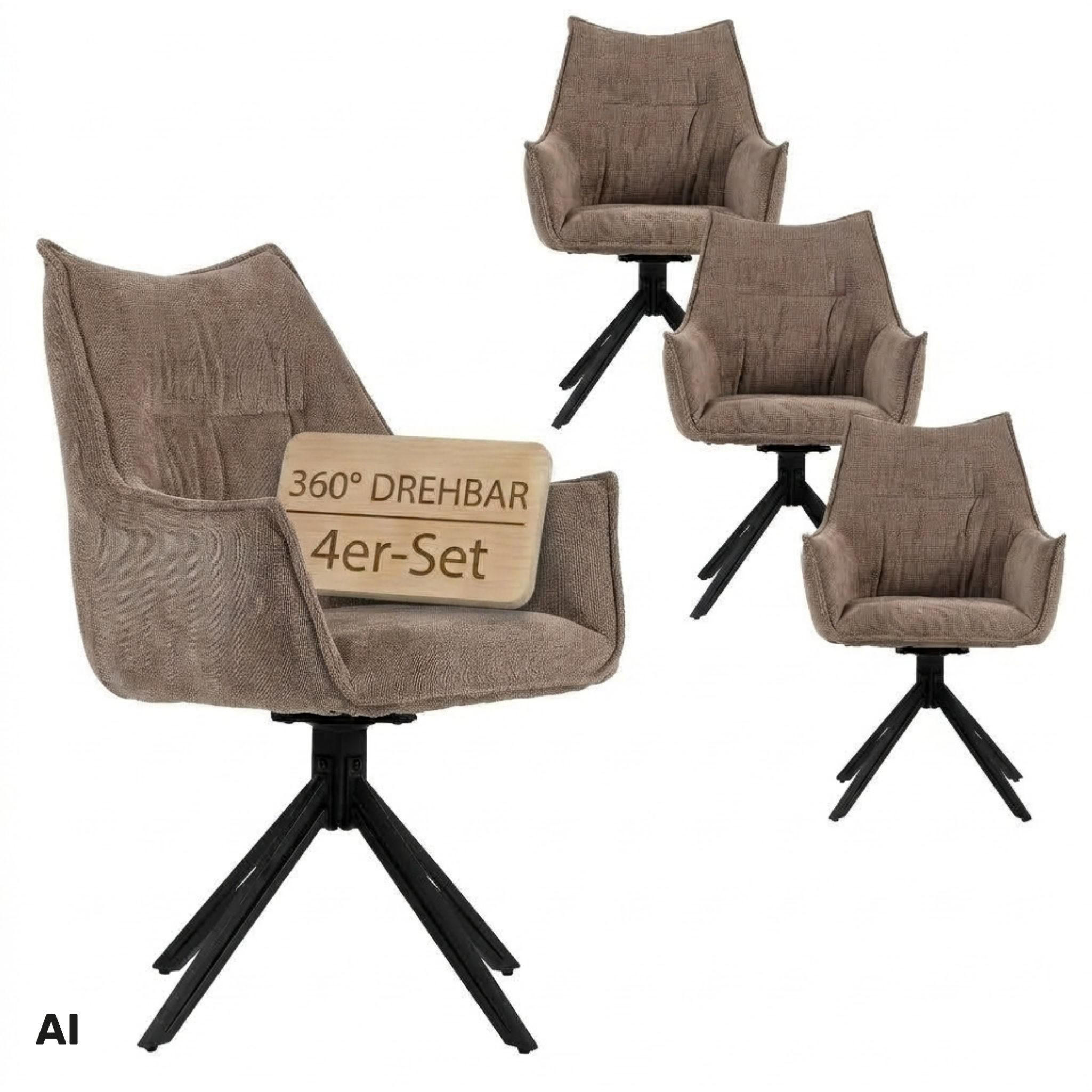 ESSZIMMERSTUHL Ginosa drehbar 4er-Set - Beige/Schwarz, Textil/Metall (62/90/66cm) - Mr. Deko