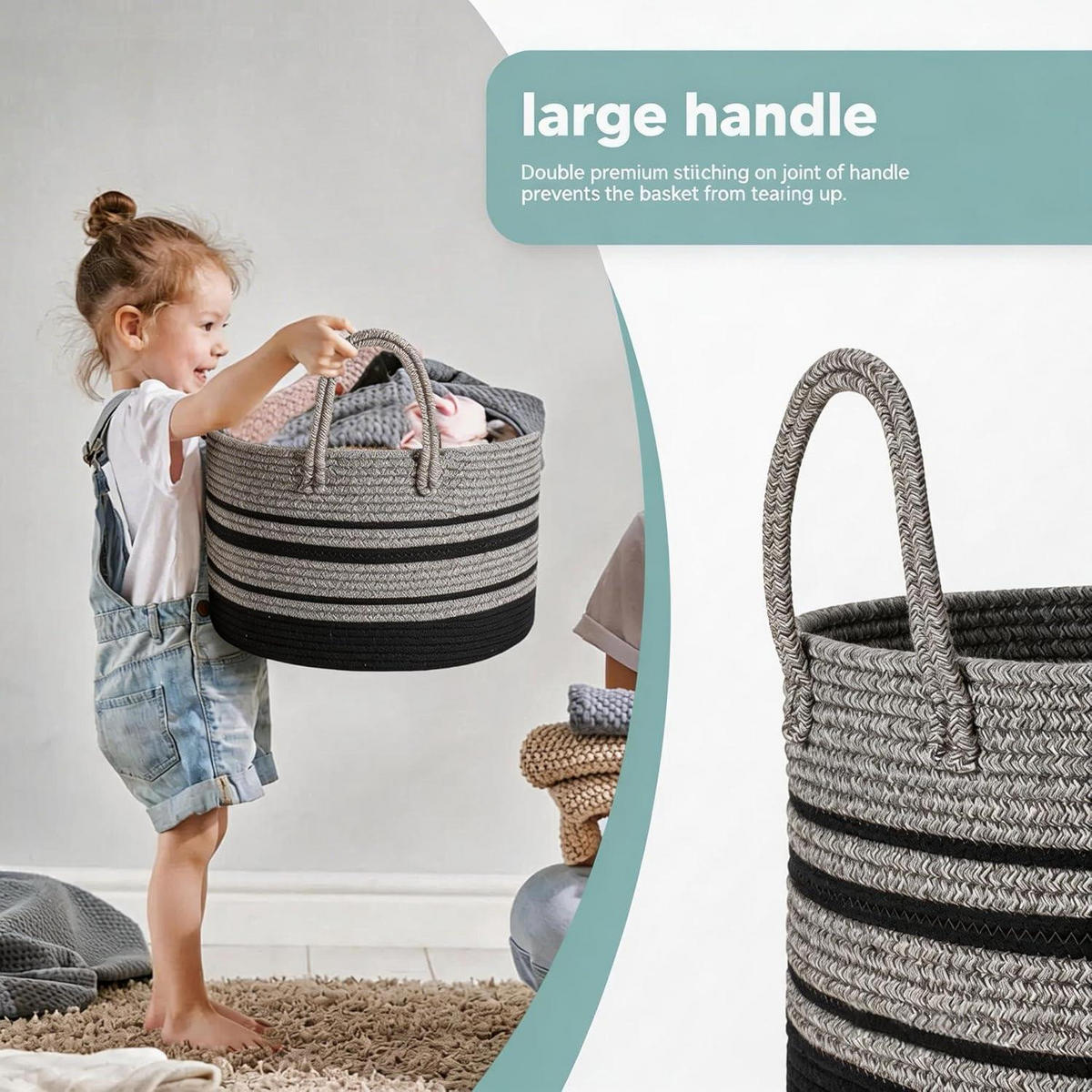 WÄSCHEKORB Baumwolle Seil Jute+Schwarz 40 cm - Multicolor, Naturmaterialien (40/25/40cm)