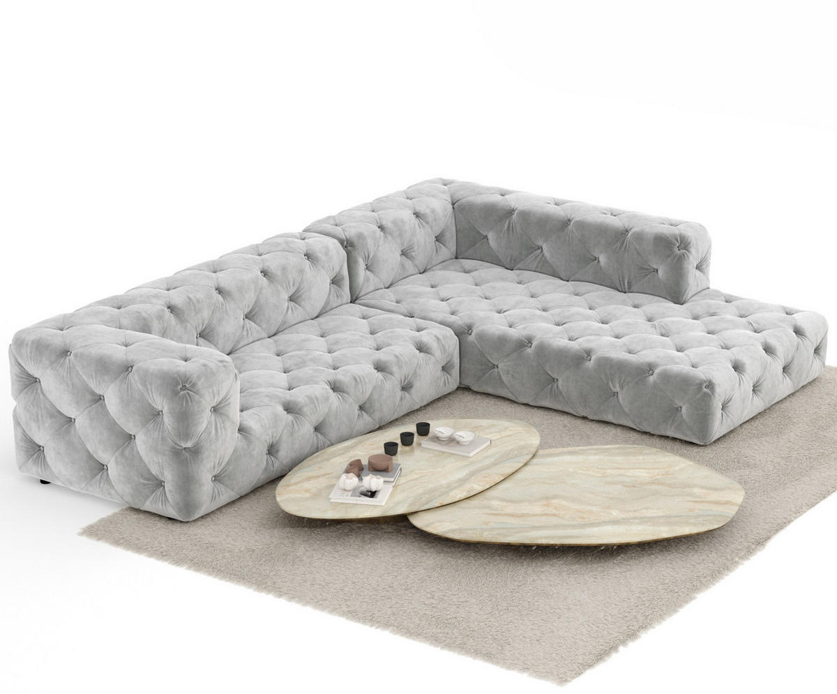 ECKSOFA Cosimo Hellgrau Samtstoff - Hellgrau/Schwarz, Holz/Holzwerkstoff (325/228cm) - Maison de Reve