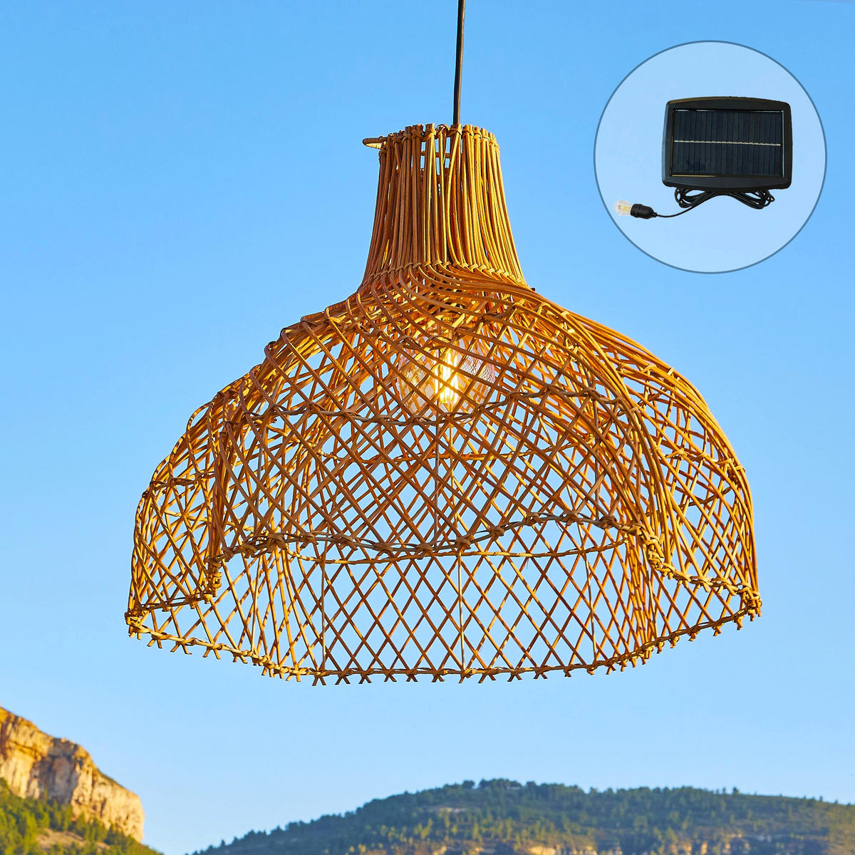 ARIA Solar-Pendelleuchte, 60 cm Durchmesser, 5 m Länge - Beige, Holz (60/60/50cm) - Lumisky