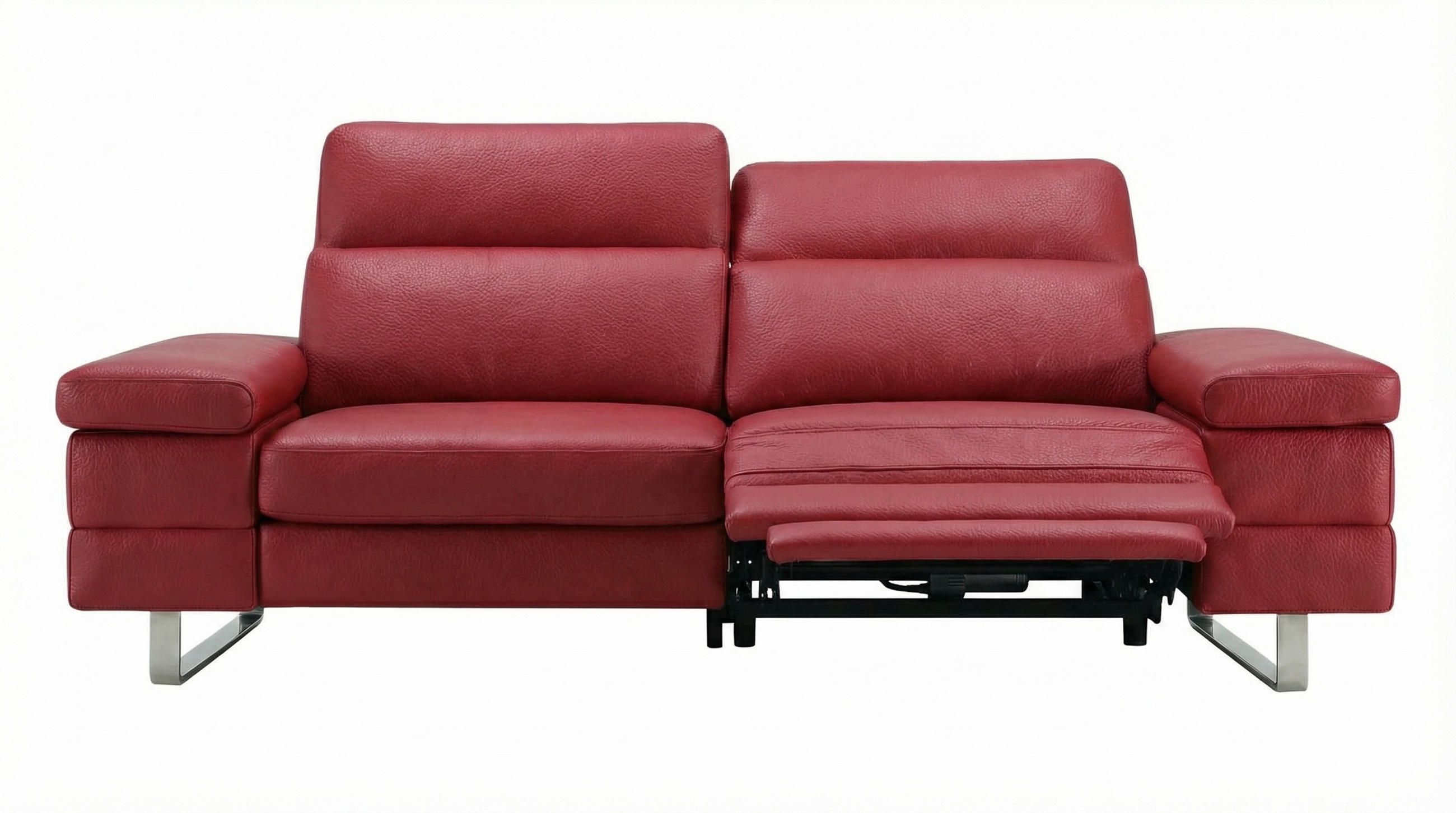 3-SITZER Sofa Virage Echtleder mit 1 x Relaxfunktion Rot - Rot, Leder/Metall (212/75/109cm)