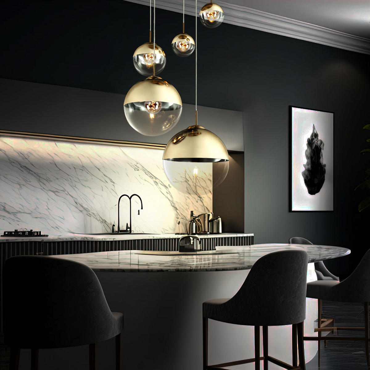 LED HÄNGELEUCHTE Glas Gold - Goldfarben, Glas (65/65/150cm) - Globo Lighting