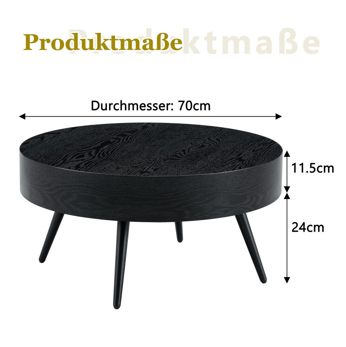 KONFERENČNÍ stolek 70/70/35,5 cm černý z MDF a kovu s kulatou deskou - černá, kompozitní dřevo (70/70/35.5cm) - OKWISH