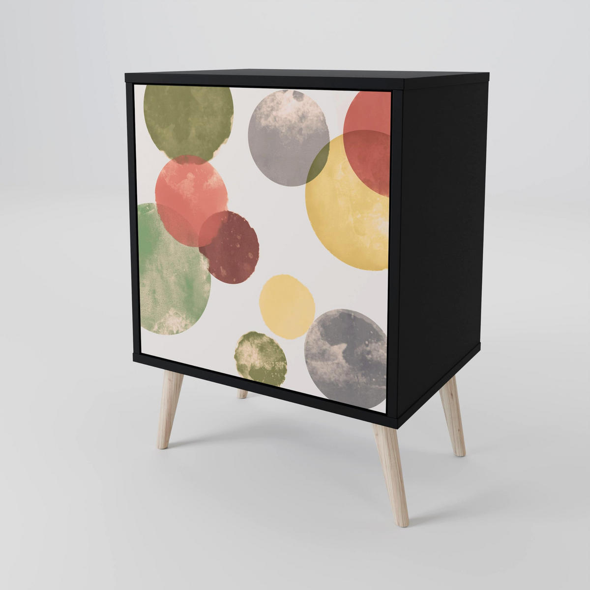 SIDEBOARD FLEETING HAPPINESS, Schwarz, 57,5x42x70,5 cm, Schwarze Metall-Sternfüße - Multicolor/Schwarz, Holzwerkstoff/Metall (57.5/70.5/42cm) - SpaceRebels
