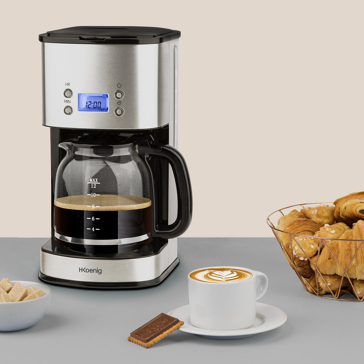 KAFFEEFILTERMASCHINE MG30 Silber, LCD Bildschrim, Programmierbar - Silberfarben, Metall (19/36.5/17cm) - HKoenig