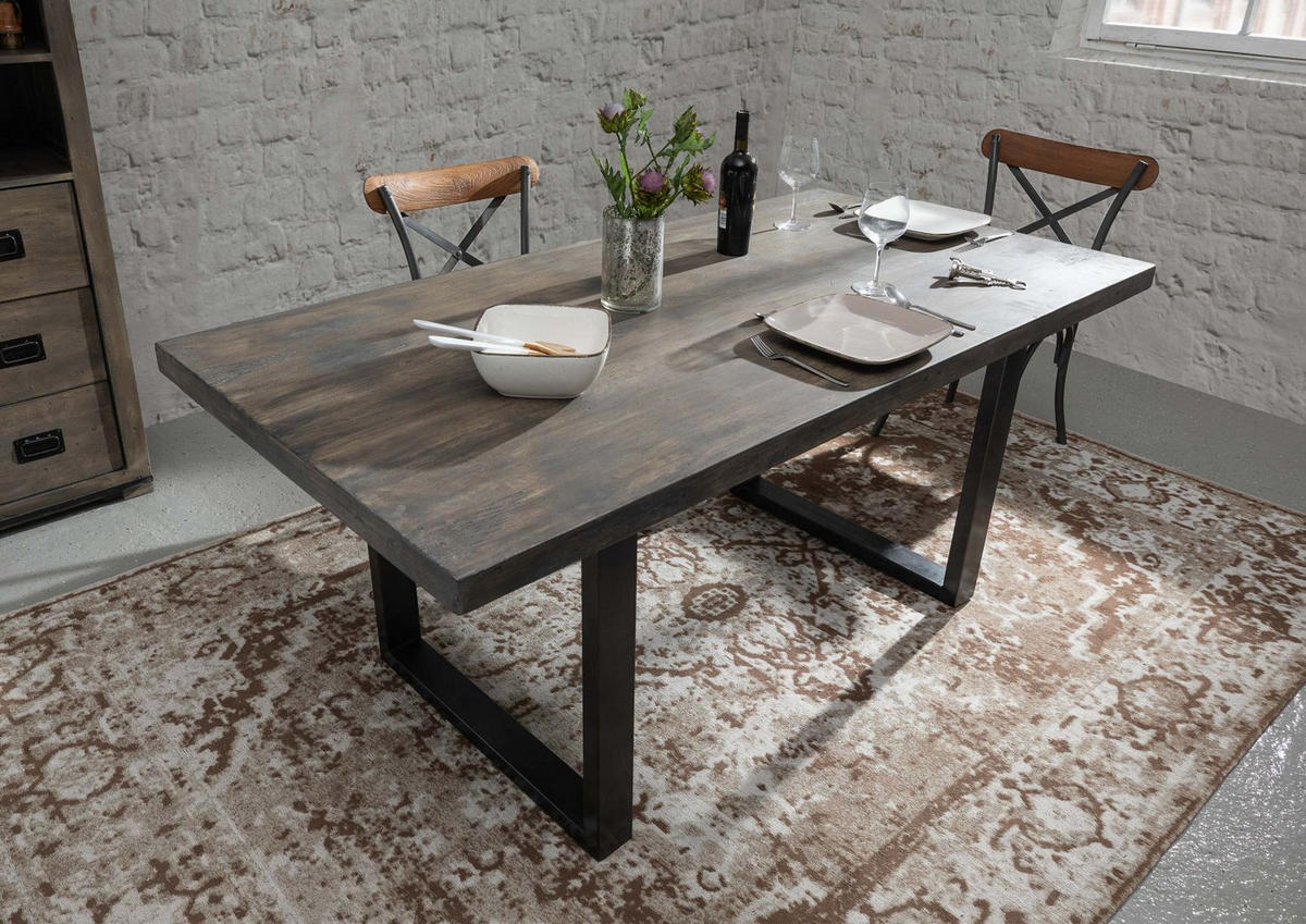ESSTISCH Mango 180x90x76 grau lackiert RAILWAY #207 - Grau, Holz (90/180/76cm) - Massivmoebel24