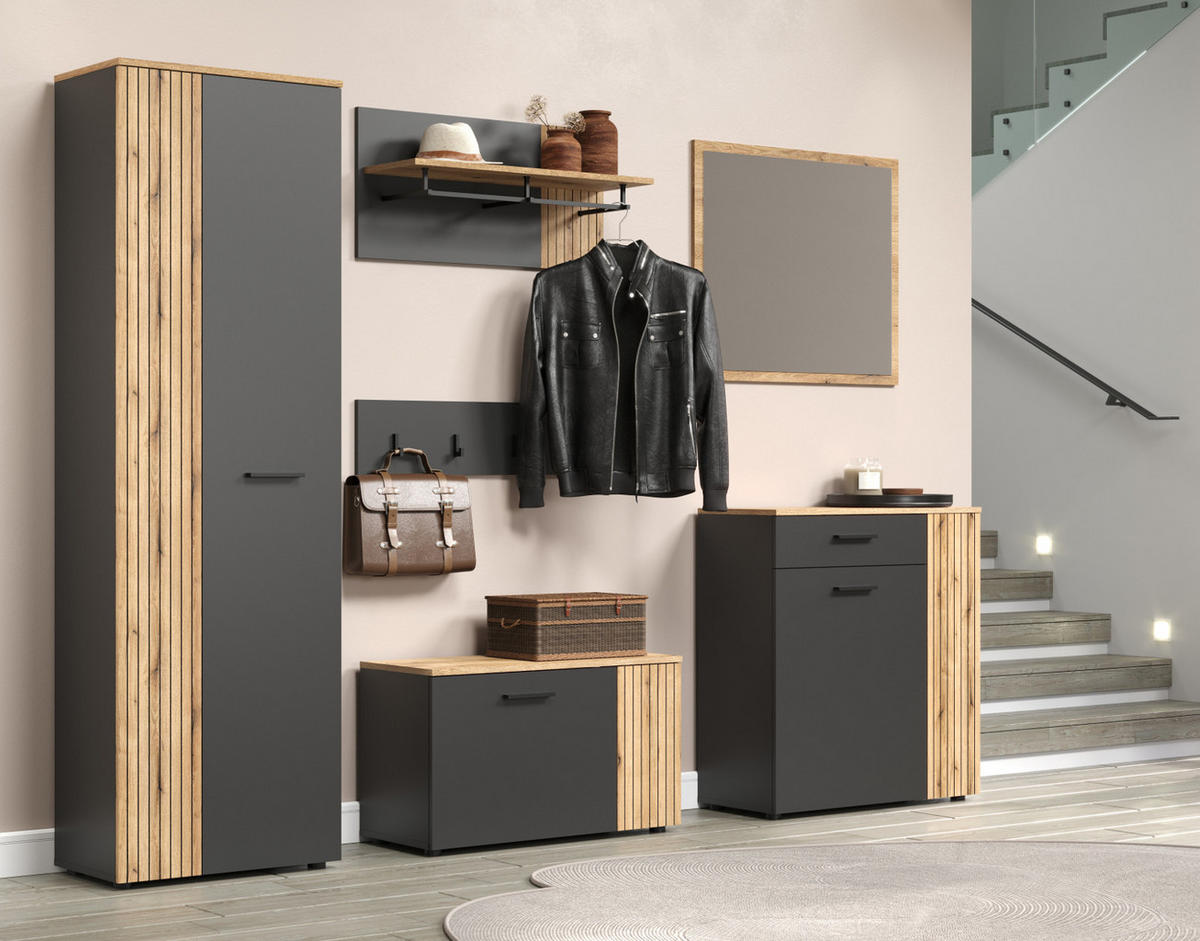 GARDEROBENPANEEL grau, Evoke Eiche 80 x 40 cm, Wandgarderobe mit Kleiderstange - Anthrazit/Grau, Holzwerkstoff (80/40/28cm) - Top.Furn