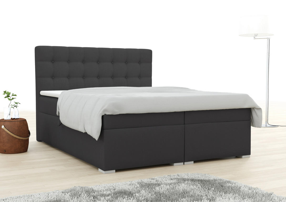 BOXBETT CLAUDIA 180/200 Velour Anthrazit mit Taschen-Federkernmatratzen 7 Zonen H4 - Anthrazit/Graphitfarben, Holzwerkstoff/Kunststoff (180/200cm) - Deine Möbel 24