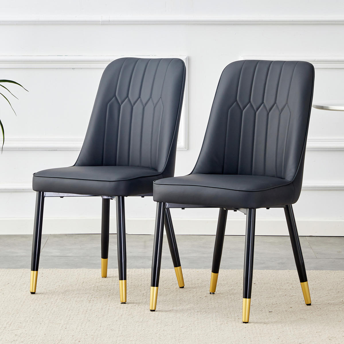 STUHL-SET DE-36511 2 Stück mit PU-Bezug und Metallbeinen Schwarz - Schwarz, Metall (41.5/89/43cm) - ComfortXL