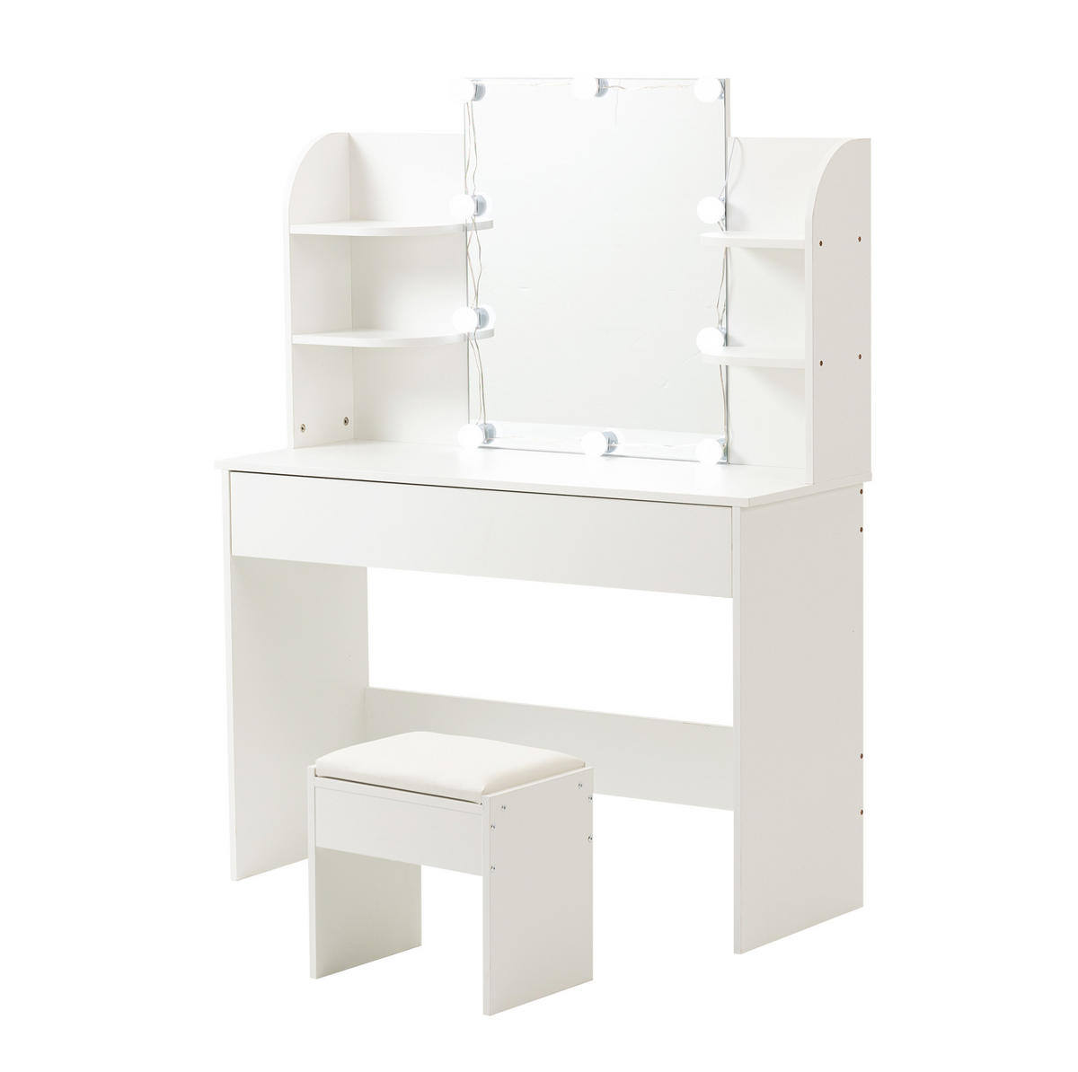 SCHMINKTISCH aus MDF 105x40x130 cm Weiß mit LED-Beleuchtung, 3-teiligem Spiegel und viel Stauraum - Weiß, Holzwerkstoff (105/130/40cm) - Modfu